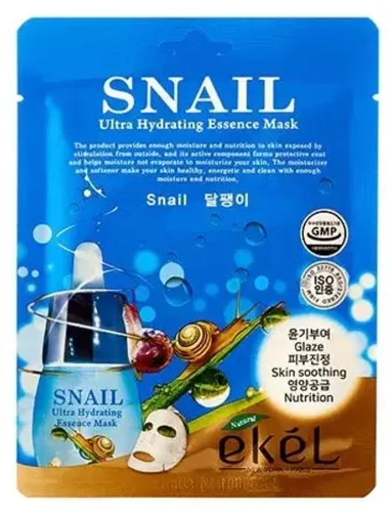 EKEL - МАСКА ТКАНЕВАЯ ДЛЯ ЛИЦА С МУЦИНОМ УЛИТКИ SNAIL ULTRA HYDRATING ESSENCE MASK, 25 МЛ