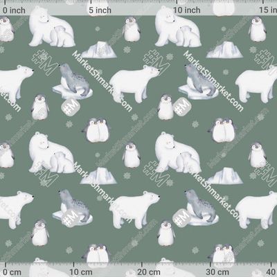 северные мишки тюлени и пингвины на зеленом by E.KK8 330 DPI