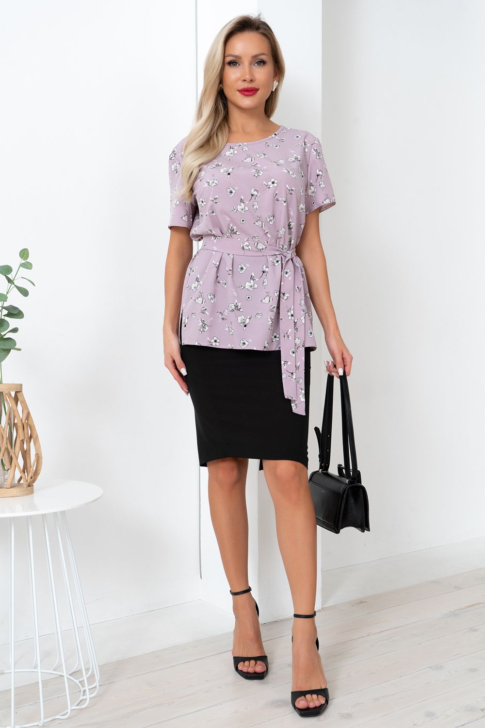 Блузка Элиза (розовый/цветы) Б11-253/2 Nikol