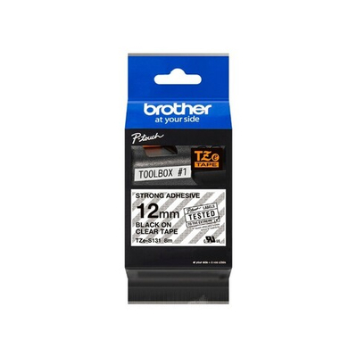 Brother TZES-131 кассета с лентой для печати наклеек повышенной адгезии, чёрный шрифт на прозрачной основе, 12мм*8м