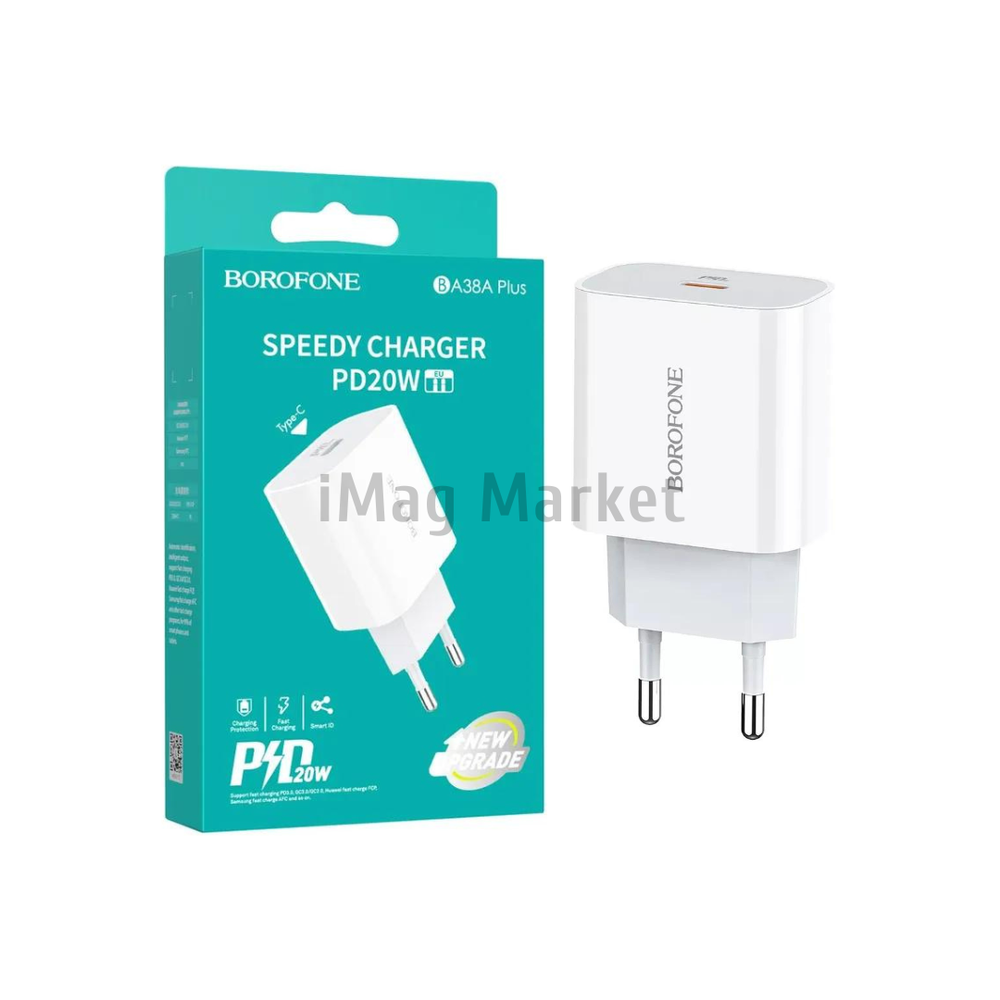 Сетевое зарядное устройство Borofone BA38A Plus, 1 USB-C, 20W, 3A, белый