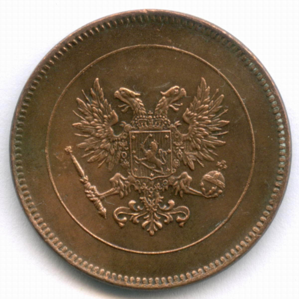 5 пенни 1917 год. Россия для Финляндии (Орел без корон). XF