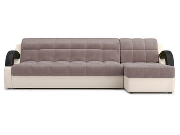 Диван угловой с оттоманкой Мадрид 1,8 - Velutto 22 коричневый/беж кожзам/ коричневая накладка