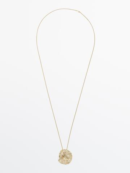 Massimo Dutti Ожерелье с кружевной подвеской, золотистый