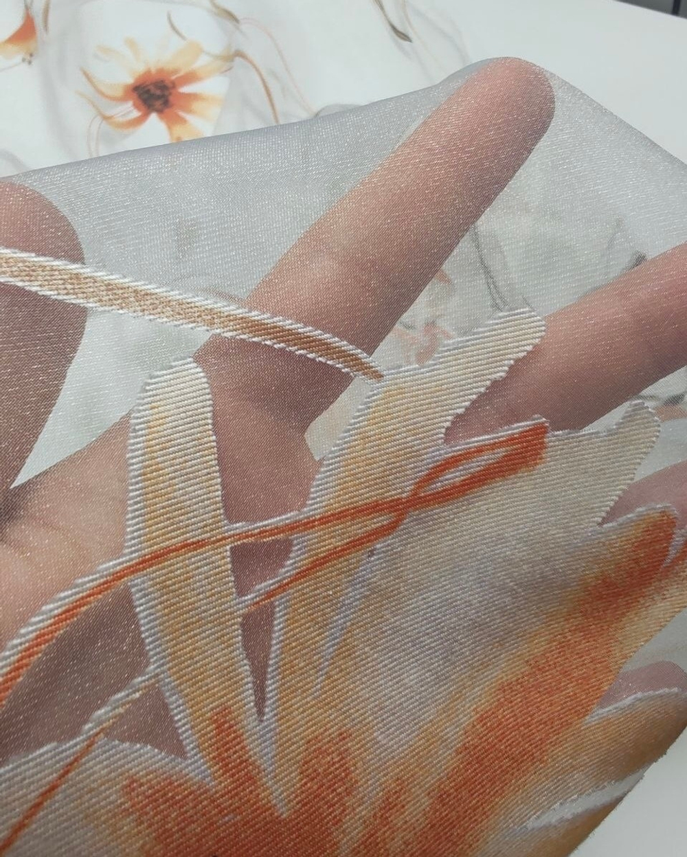 Органза Голд Текстиль арт. 1244918-3 оранжевые цветы (высота 300 см, Турция)