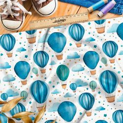 Ткань премиум таффета голубые воздушные шарики