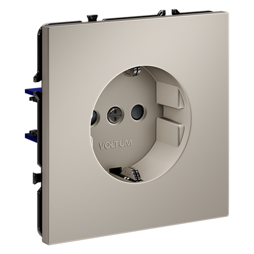 Розетка встраиваемая VOLTUM S70 с заземлением и защитными шторками, 16А, (кашемир)