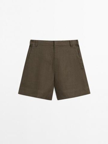 Massimo Dutti Короткие шорты из 100% льна, темно-оливковый