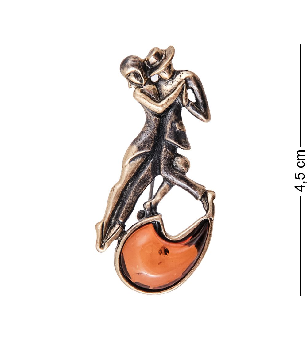 AM-3978 Брошь «Танго» (латунь, янтарь)