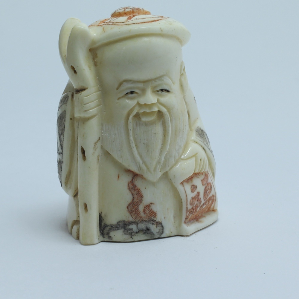 Нэцкэ Шоусин посохом и иероглифом Счастье