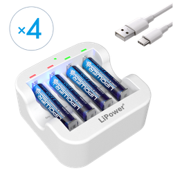 Аккумулятор LIPOWER AAA, Li-Ion, v.24/01, 1.5V, 1100 mWh, 4 шт., перезаряжаемые (Зарядное устройство в комплекте)