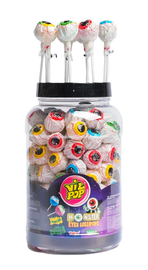Карамель на палочке Yakar "Monster Глаз" ассорти 16г*100 шт*6 банок