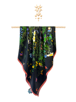 Платок «Русский полевой букет» чёрный 100% шёлк