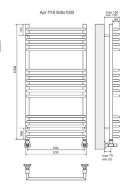 Полотенцесушитель водяной Terminus Арт П16 500х1000