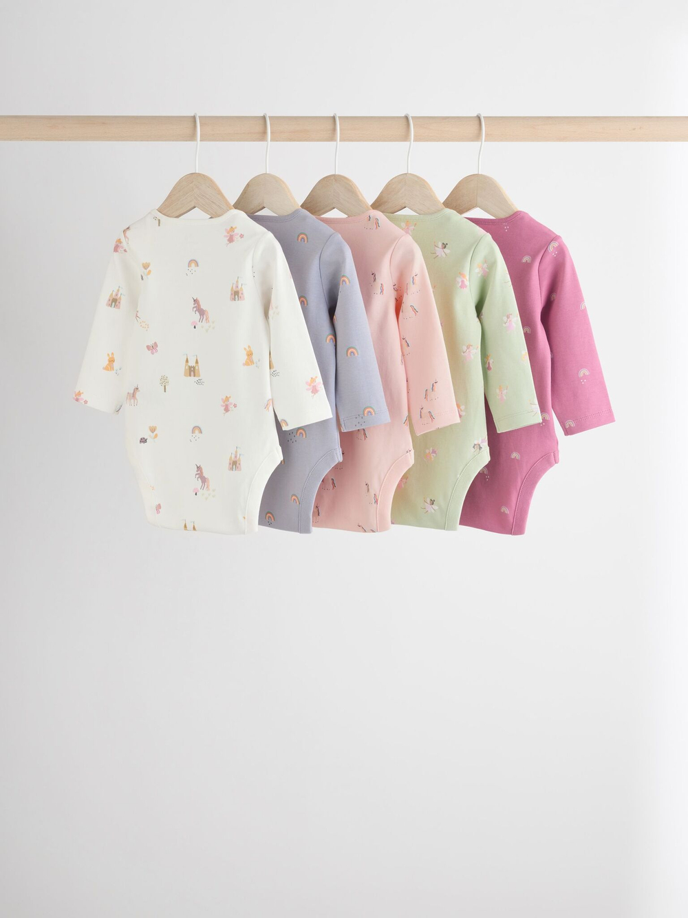 Боди с длинным рукавом для малышей Next N95-305, 5 шт., Белый, Розовый, Салатовый