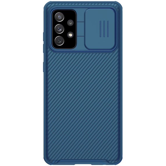 Усиленный чехол синего цвета для Samsung Galaxy A72 (4G и 5G) с 2021 года от Nillkin с защитной шторкой камеры, серии CamShield Pro Case
