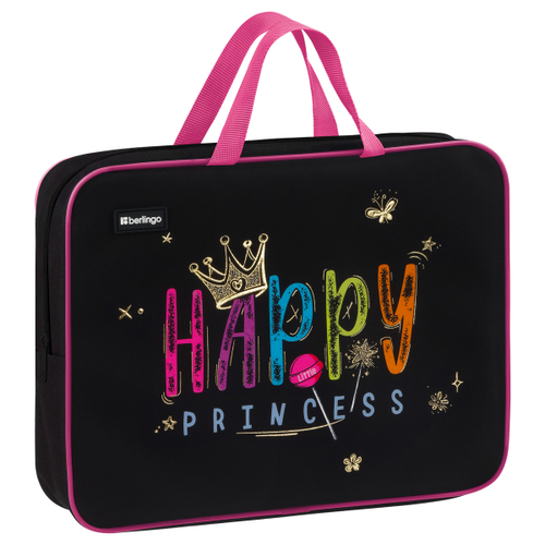 Папка текстильная с ручками 1 отделение, А4 "Candy Princess", 350*265*80мм, текстиль, на молнии, Berlingo