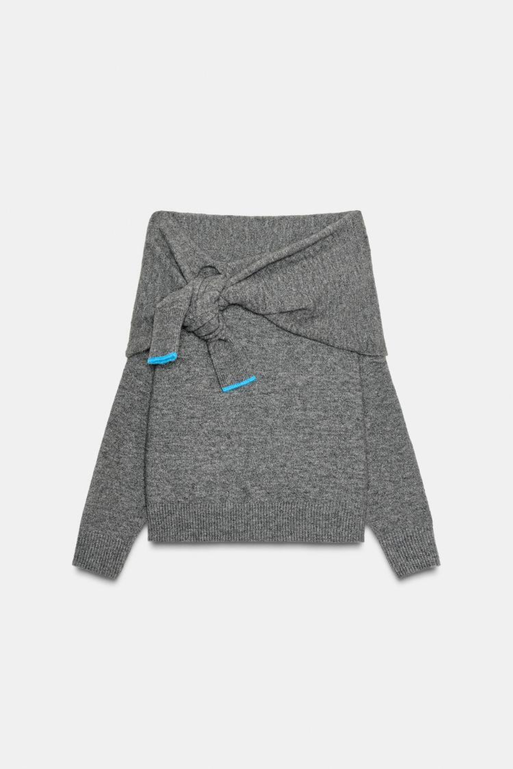 ZARA ТРИКОТАЖНЫЙ ДЖЕМПЕР С ОТКРЫТЫМИ ПЛЕЧАМИ, СЕРЫЙ МЕЛАНЖ