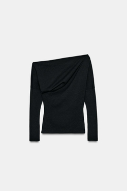 ZARA ТОП АСИММЕТРИЧНОГО КРОЯ ИЗ МЯГКОЙ ТКАНИ, ЧЕРНЫЙ