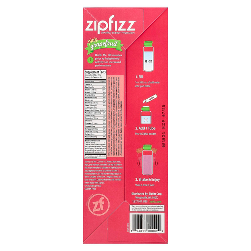 Zipfizz, Энергетическая смесь для здорового спорта с витамином B12, розовый грейпфрут, 20 тюбиков по 11 г (0,39 унции)