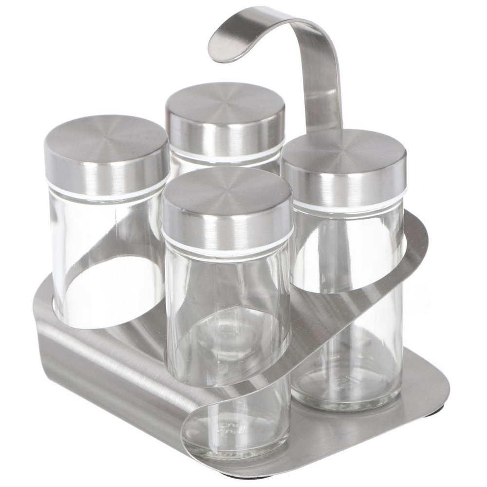 Набор для специй стекло, нержавеющая сталь, 5 шт, на подставке, серебр, Y3-962