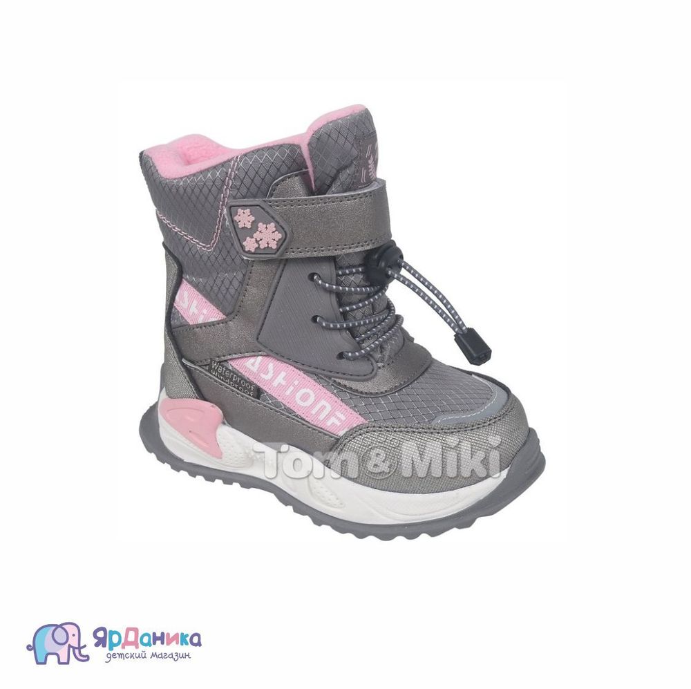 Зимние ботинки Tom&amp;Miki розовый/серый Цветы В-9529-D