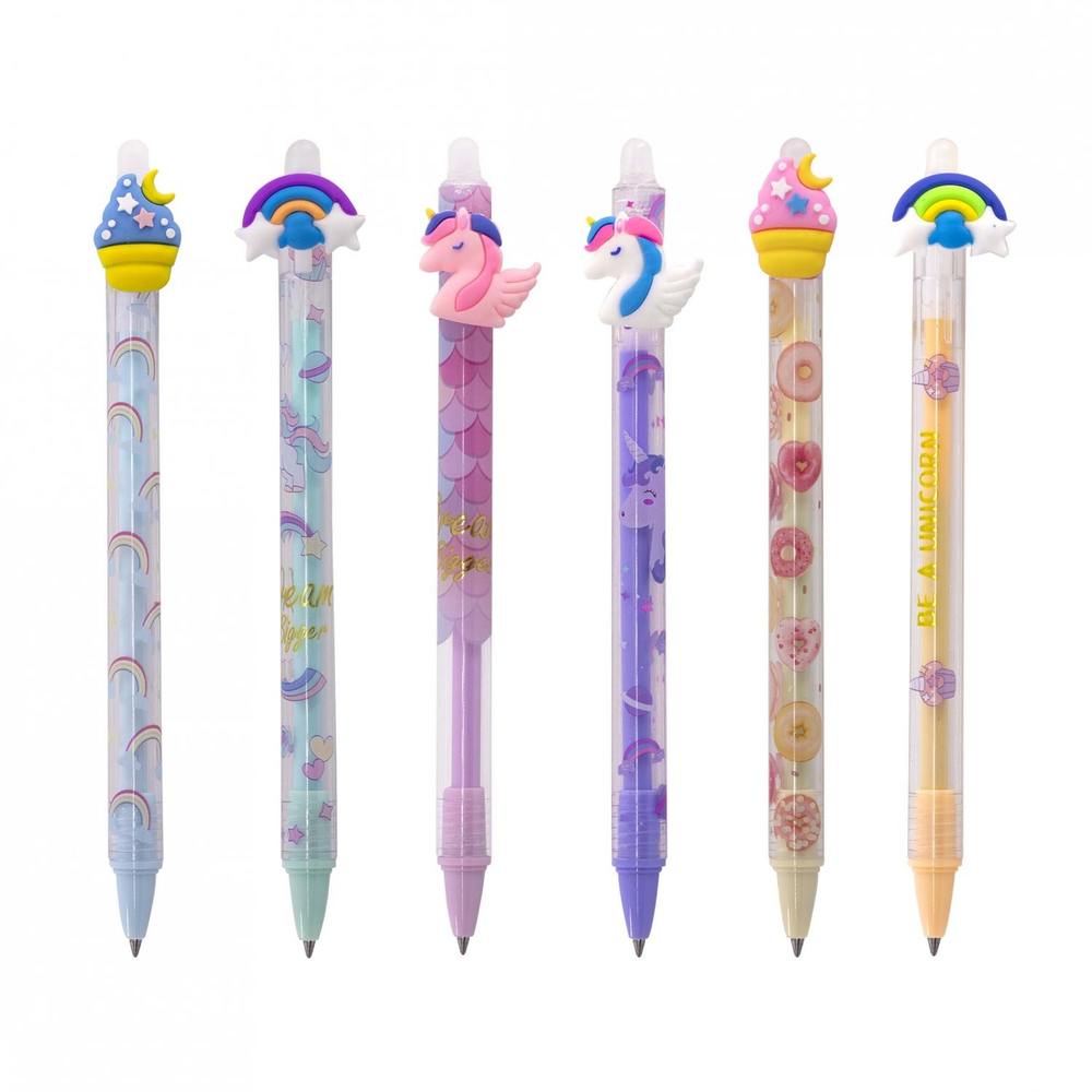 Ручка гелевая пиши-стирай Alingar, автомат, "Радужные звезды", 0,5 мм, синяя, круглый, цветной, пластиковый корпус, карт. уп.