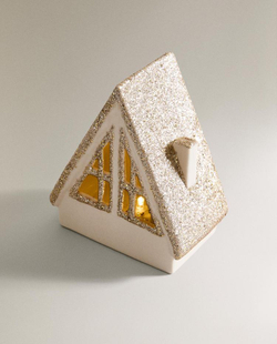 ZARA HOME НОВОГОДНЕЕ УКРАШЕНИЕ ИЗ КЕРАМИКИ С БЛЕСТЯЩЕЙ КРЫШЕЙ, БЕЛЫЙ