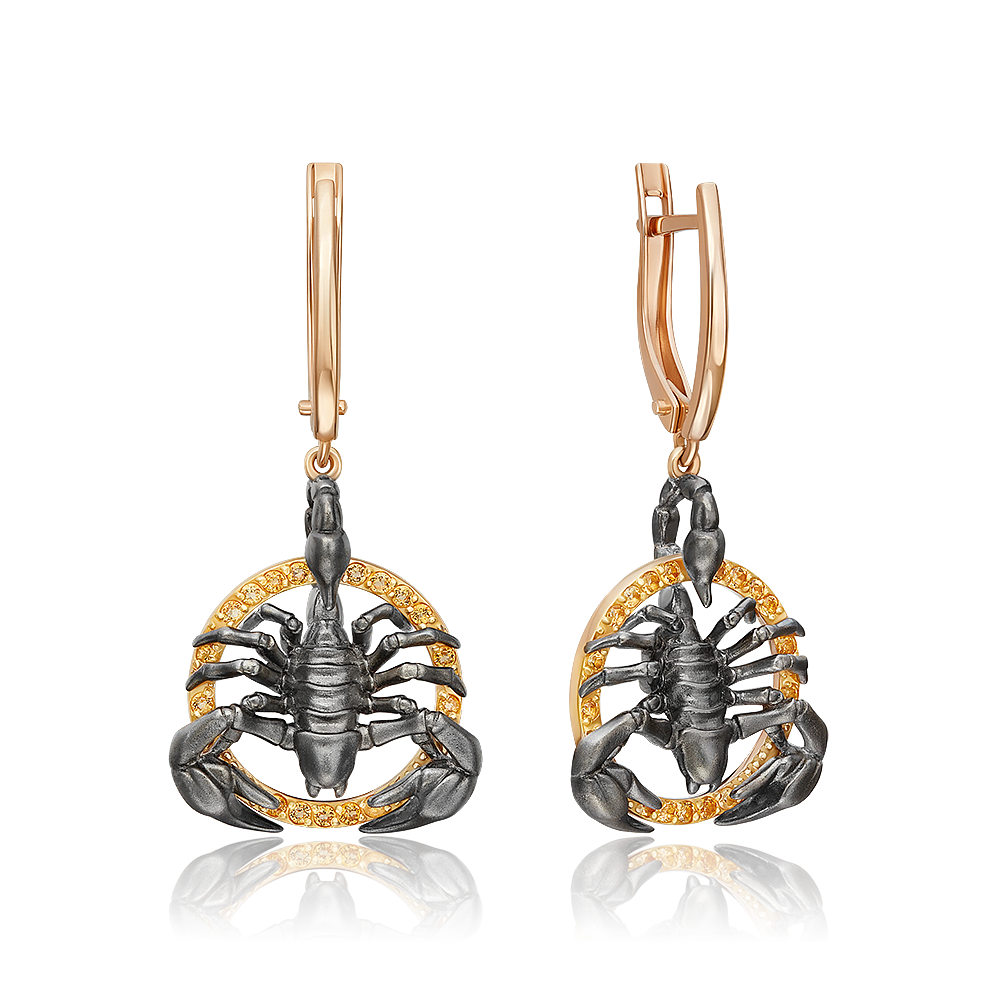 Серьги «Скорпионы» из комбинированного золота c цитринами  02-5285-00-206-1111