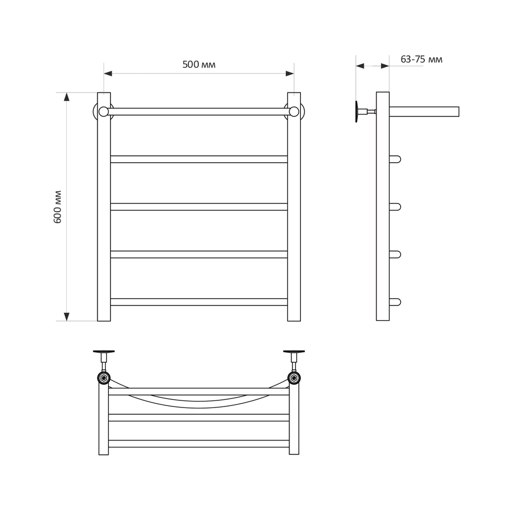 Полотенцесушитель MIXLINE CAPELLA  60х50 (1/2'' ВР, 4 перекладины + ПОЛКА) водяной