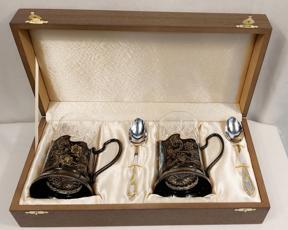 Чайный набор подстаканников (Ручная роспись Палех) №14