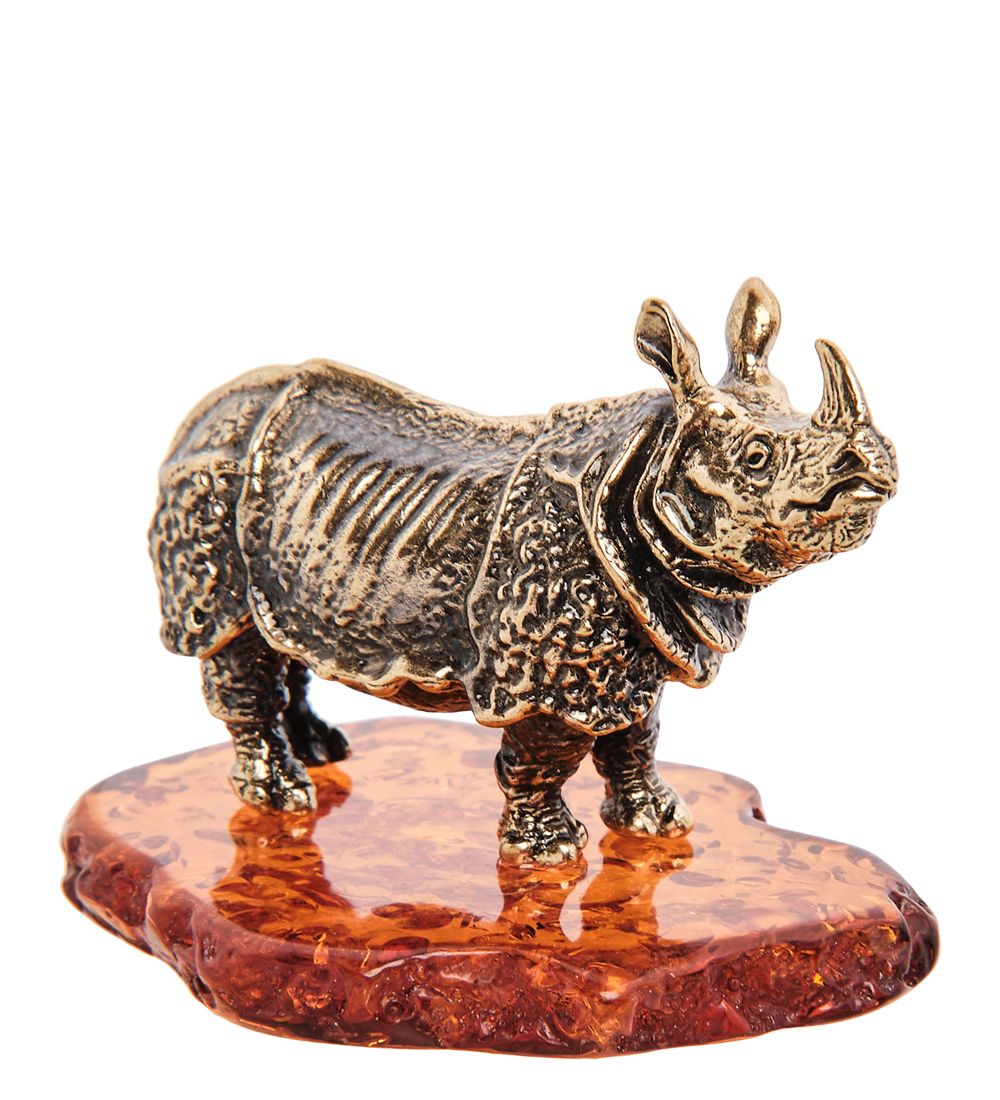 Народные промыслы AM-3217 Фигурка «Носорог» (латунь, янтарь)