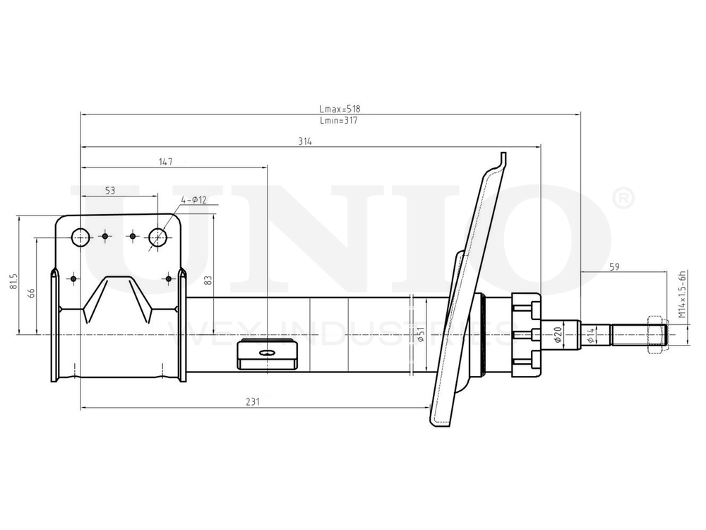 Амортизатор газовый передней подвески левый UNIO SAB-10234