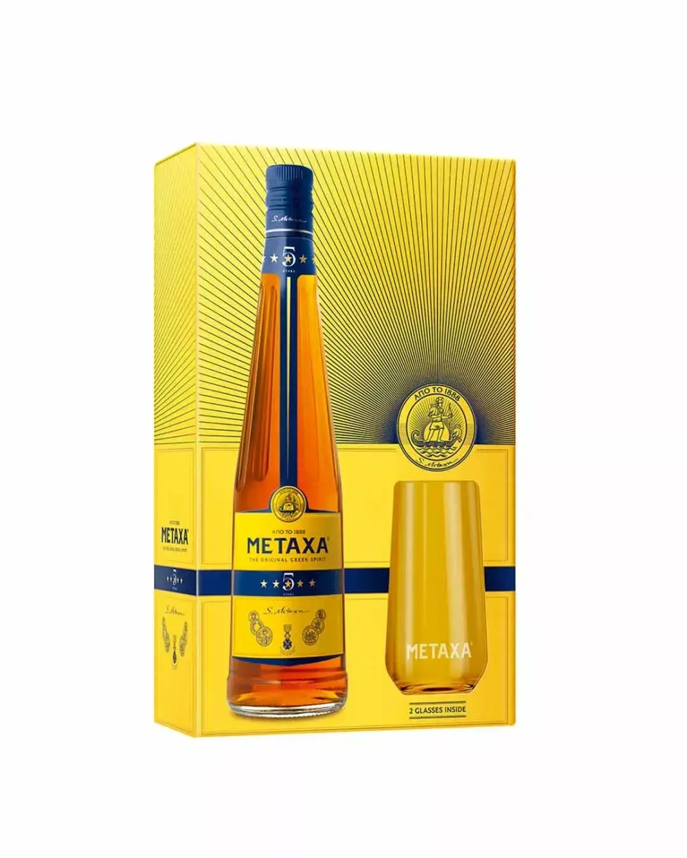 Metaxa 5*, 0,7 л. + 2 бокала в упаковке
