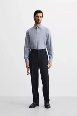 ZARА РУБАШКА ИЗ ТВИЛА В ПОЛОСКУ, СИНИЙ