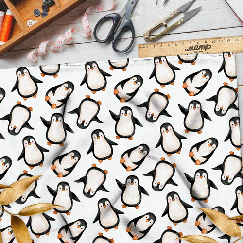 Ткань сатин пингвины