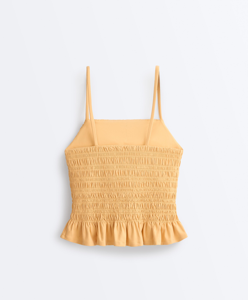 Oysho Топ Comfortlux со сборкой, горчично-желтый