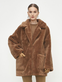 Двусторонняя дубленка из овечьей шерсти тедди чебурашка