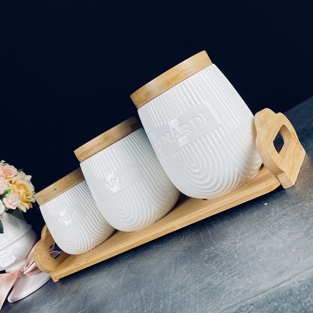 Lenardi 140-074 Набор из 3 банок 1000/600/320мл на подставке BAMBOO в под.уп.(х8)Фарфор