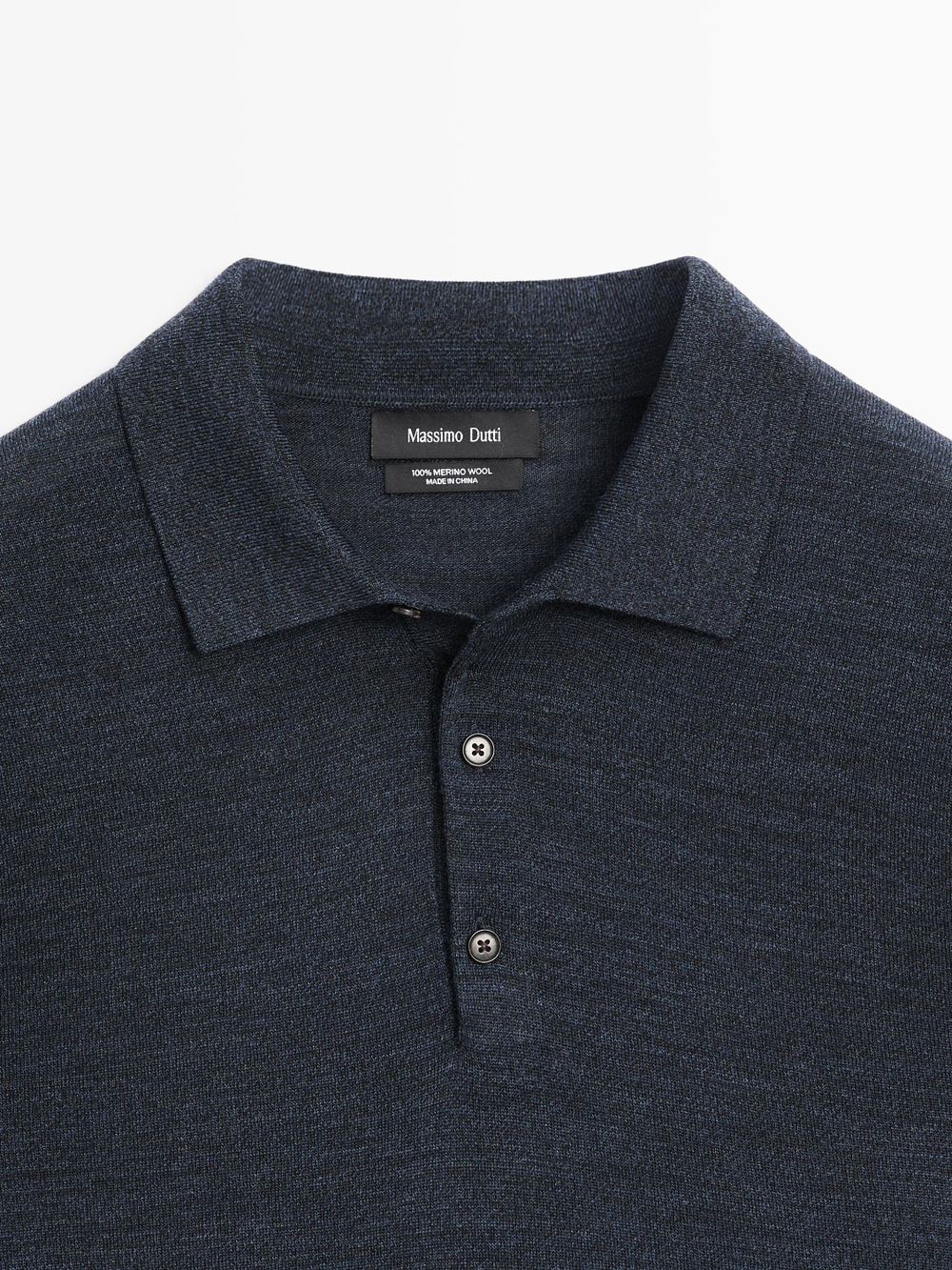 Massimo Dutti Шерстяной свитер с воротником поло, морской темно-синий