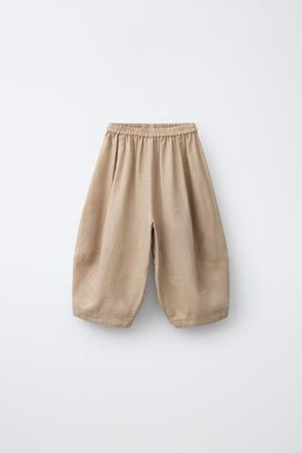 ZARA БРЮКИ BALLOON ИЗ 100% ЛЬНА, СВЕТЛО-КОРИЧНЕВЫЙ