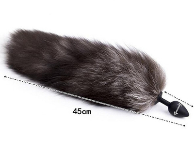 Силиконовая анальная пробка с хвостиком серебристая лиса (Цвет: черный с серым)