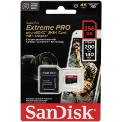 Micro SecureDigital 256GB Sandisk Extreme Pro microSDXC  + SD Adapter + Rescue Pro Deluxe 200MB/s [SDSQXCD-256G-GN6MA]