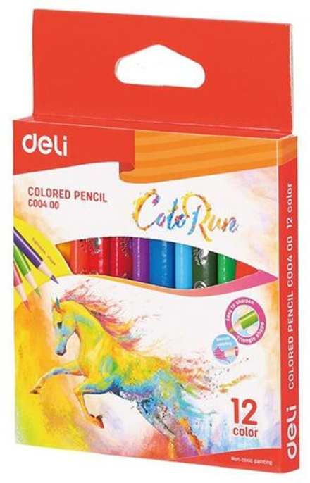 Карандаши цвет. 12цв Deli  ColoRun трехгранные, европодвес, мини