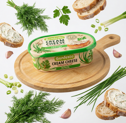 Сыр творожный Кремчиз Зелень 65% 140г Bonfesto, Беларусь