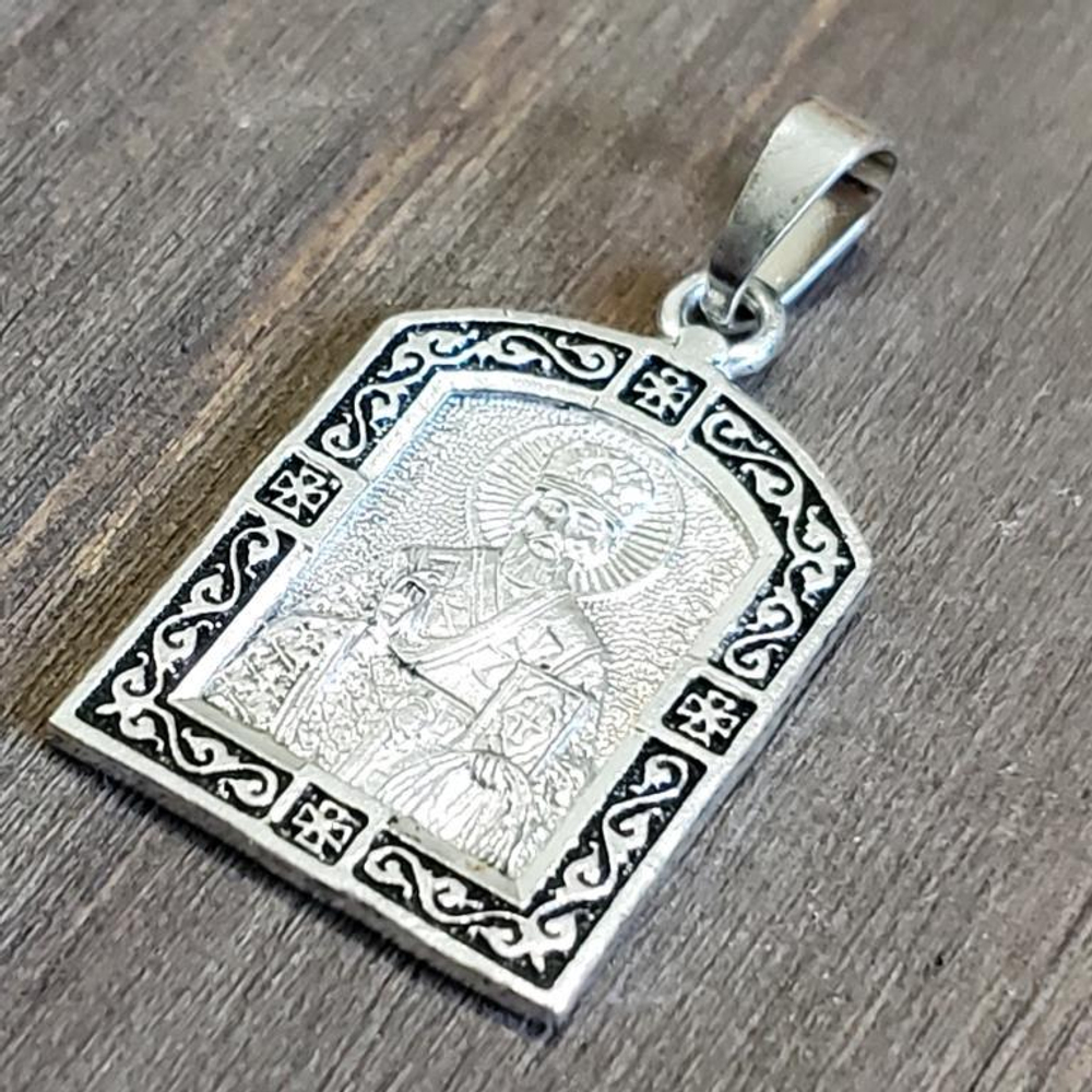 Нательная именная икона святой Николай Чудотворец медальон кулон с молитвой