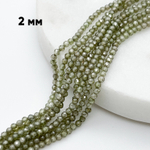 Фианит (кубический цирконий), цвет оливковый, размер 2 мм, цена за нить около 130 шт (38 см)