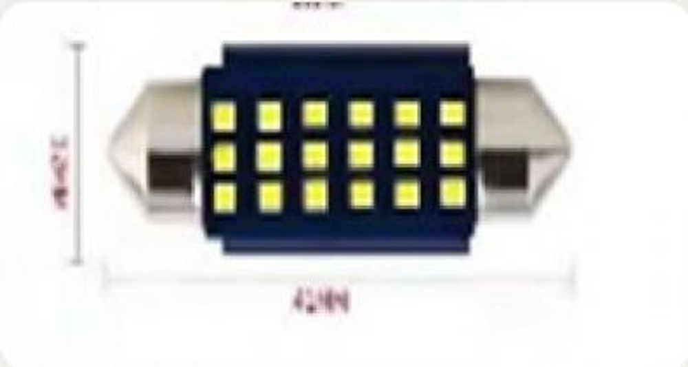 Светодиод 12V T11x36  15SMD 2016 WHITE CAN 1.6W (салон) с радиатором на синем фоне #Y0014-36