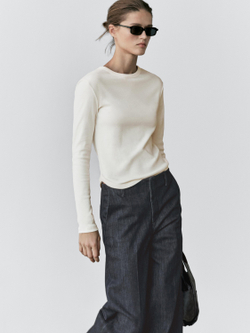 Massimo Dutti Джинсы со средней посадкой и широкими штанинами, темно-синий