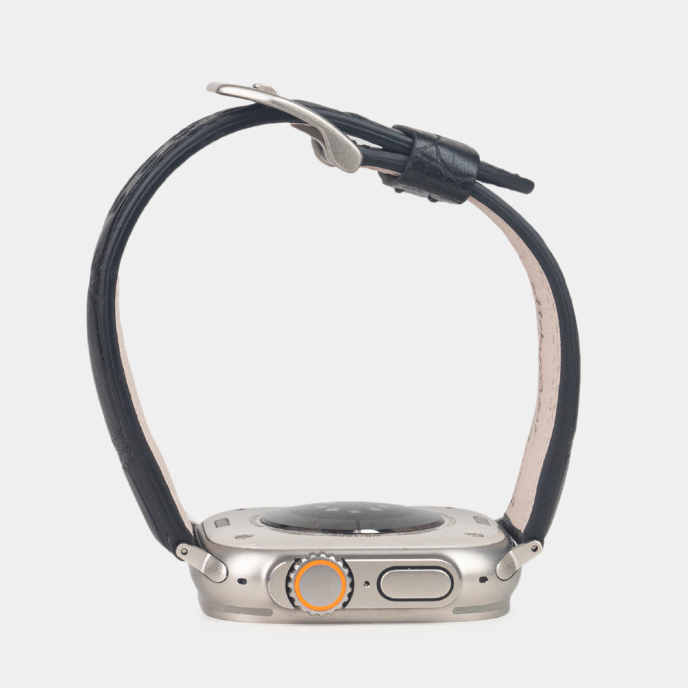 Ремешок для Apple Watch Ultra 49mm из кожи аллигатора, черного цвета
